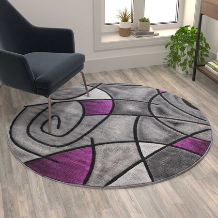 Flash Furniture Purple 5' x 5' Round Abstract Design Area Rug ACD-RGTRZ860-55-PU-GG